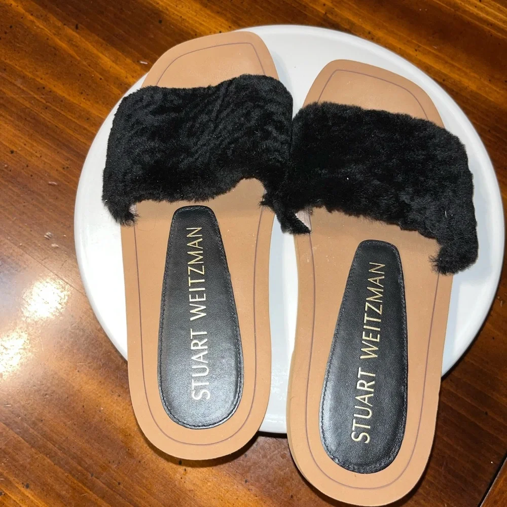 Stuart Weitzman Cammy Faux Fur Slides - Picture 1 of 4